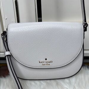 Kate Spade Light Gray Leila Mini Flap Crossbody Leather NWOT $239 Retail